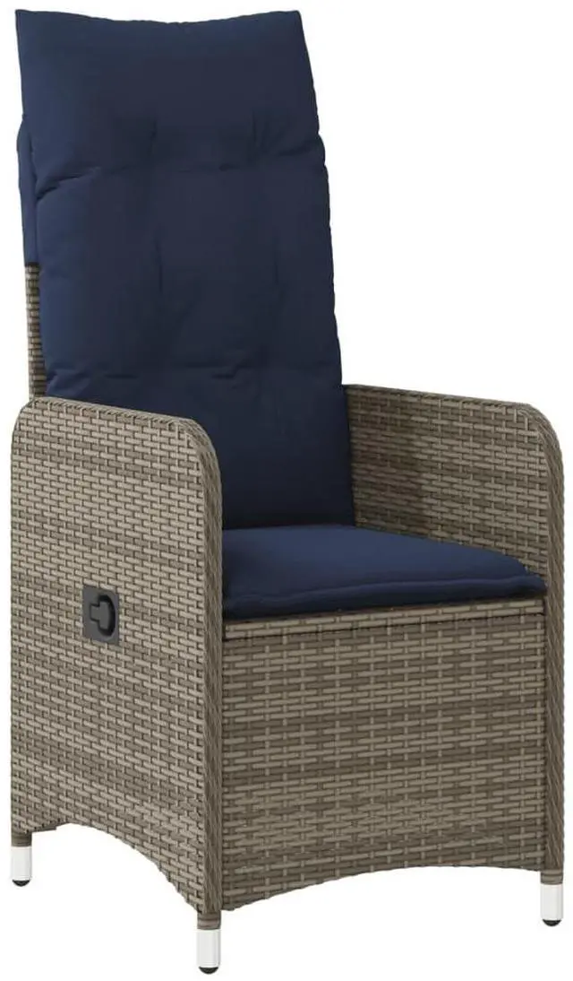 Alt view image 2 of 7 - vidaXL Reclining Patio Chair with Cushions Outdoor Furniture Gray Poly Rattan