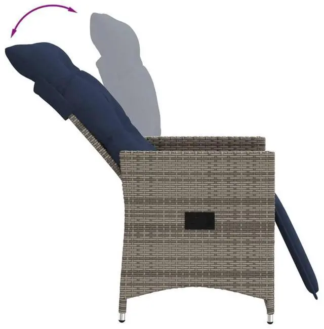 Alt view image 7 of 7 - vidaXL Reclining Patio Chairs with Cushions Outdoor 2 Pcs Gray Poly Rattan