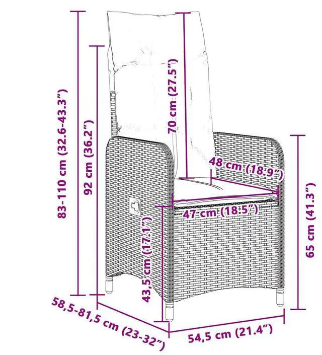 Alt view image 4 of 7 - vidaXL Reclining Patio Chair with Cushions Outdoor Furniture Gray Poly Rattan
