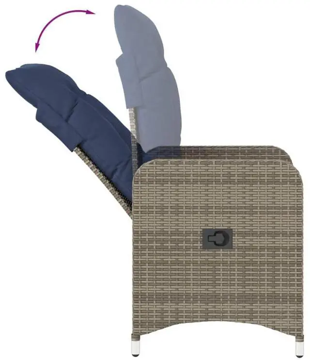 Alt view image 7 of 7 - vidaXL Reclining Patio Chair with Cushions Outdoor Furniture Gray Poly Rattan