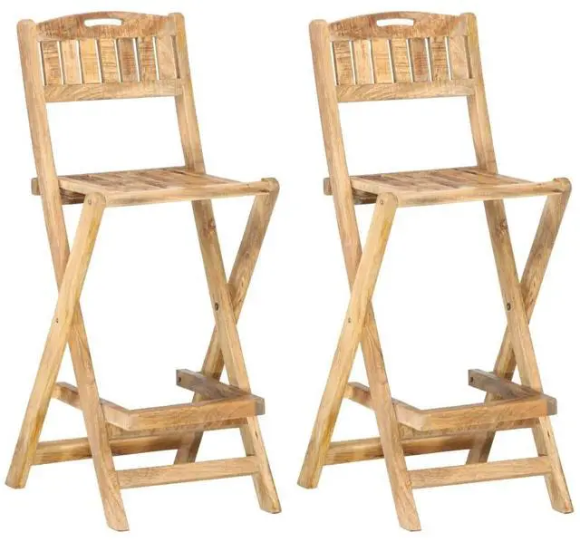 Alt view image 12 of 18 - vidaXL Folding Patio Bar Chairs 2 pcs Solid Mango Wood