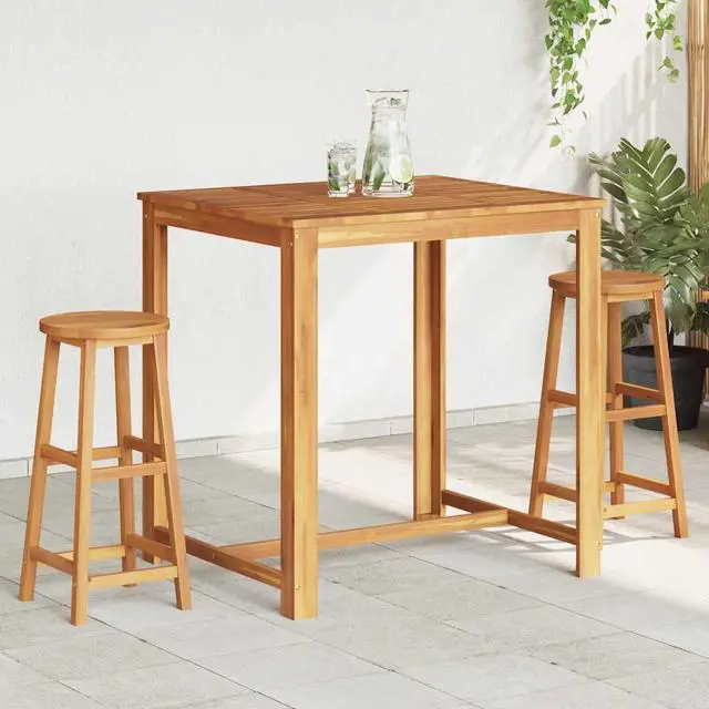 Alt view image 7 of 13 - vidaXL Bar Stools Bar Seats Counter Height Island Stools 2 Pcs Solid Acacia Wood
