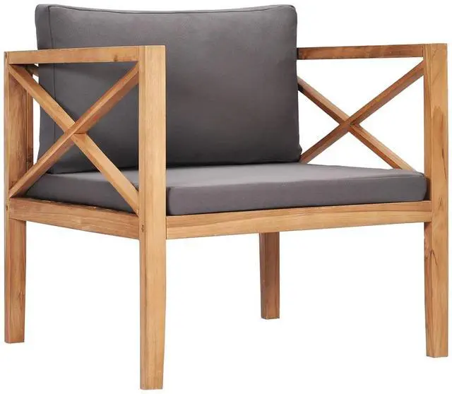 Alt view image 5 of 18 - vidaXL Patio Chair Outdoor Furniture with Dark Gray Cushions Solid Wood Teak