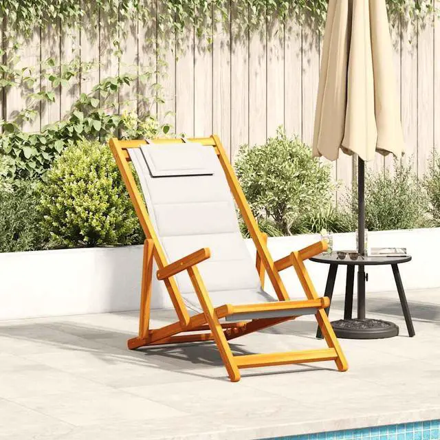 Main image of vidaXL Folding Beach Chair Light gray Solid acacia wood Foldable