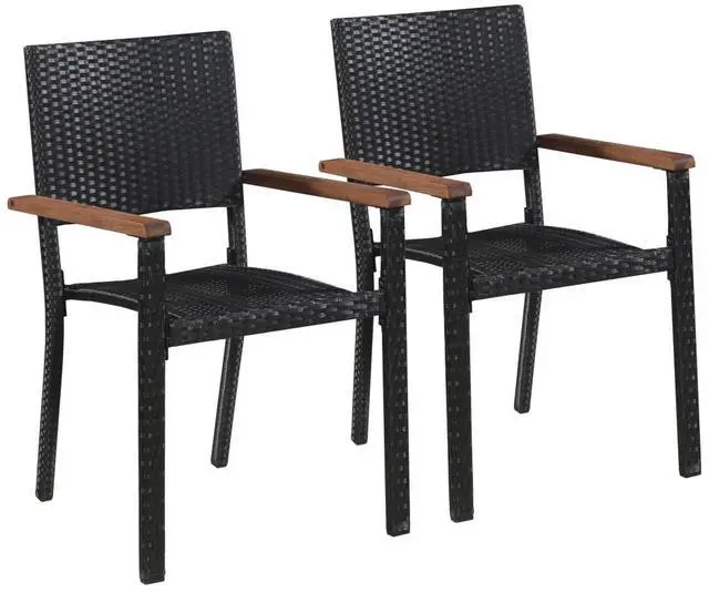 Alt view image 9 of 12 - vidaXL Outdoor Chairs 2 pcs Poly Rattan Black