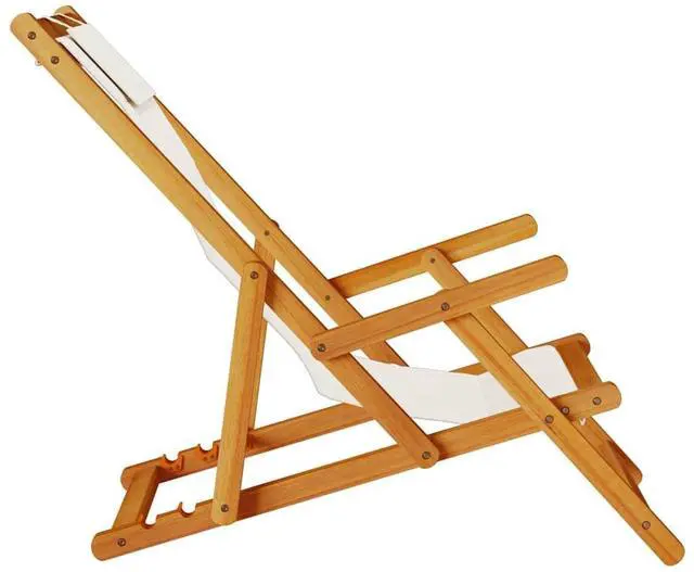 Alt view image 6 of 7 - vidaXL Folding Beach Chair Light gray Solid acacia wood Foldable