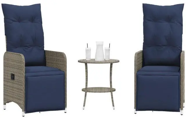 Main image of vidaXL Reclining Patio Chairs with Table Furniture 2 Pcs Gray Poly Rattan