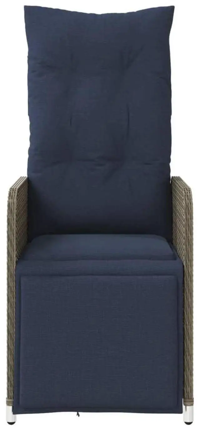 Alt view image 5 of 7 - vidaXL Reclining Patio Chairs with Table Furniture 2 Pcs Gray Poly Rattan