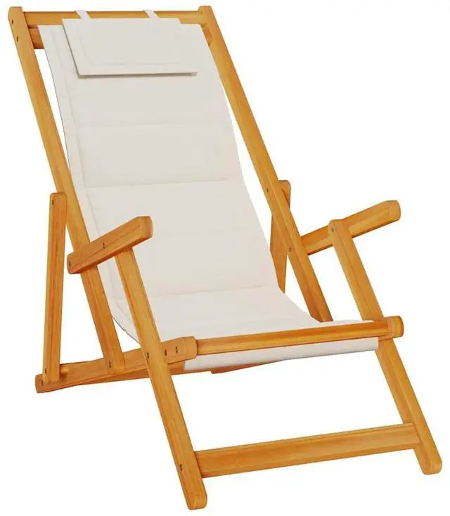 Alt view image 2 of 7 - vidaXL Folding Beach Chair Light gray Solid acacia wood Foldable