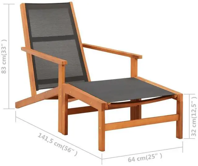 Alt view image 4 of 7 - vidaXL Garden Chair Black Solid eucalyptus wood Regular size