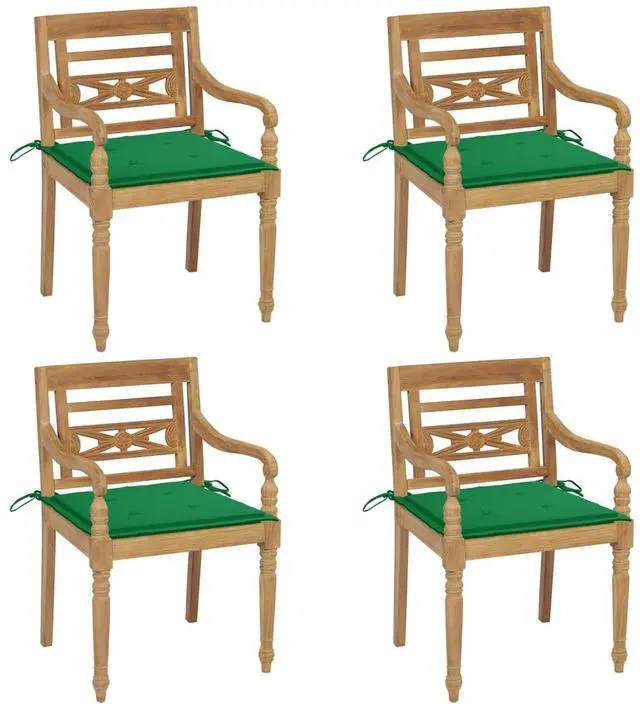Main image of vidaXL 4x Solid Teak Wood Batavia Chairs with Cushions Wooden Garden Chair