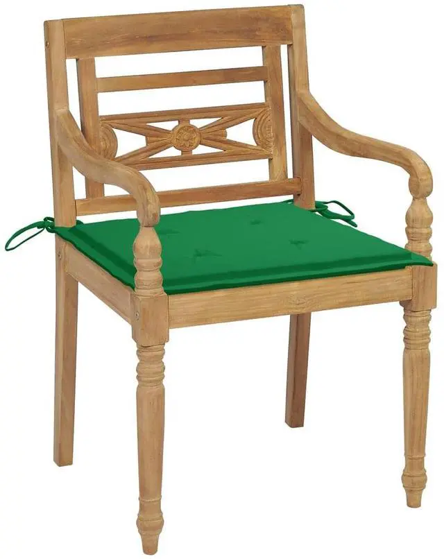 Alt view image 2 of 7 - vidaXL 4x Solid Teak Wood Batavia Chairs with Cushions Wooden Garden Chair