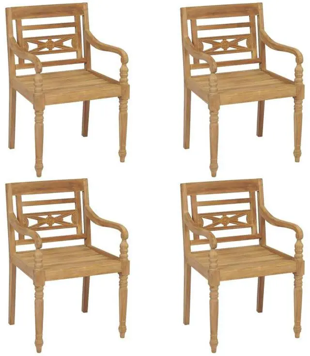 Alt view image 3 of 7 - vidaXL 4x Solid Teak Wood Batavia Chairs with Cushions Wooden Garden Chair