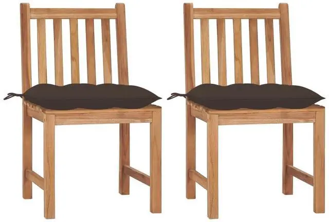 Alt view image 6 of 7 - vidaXL 2x Solid Teak Wood Patio Chairs with Cushions Lounge Seating Garden