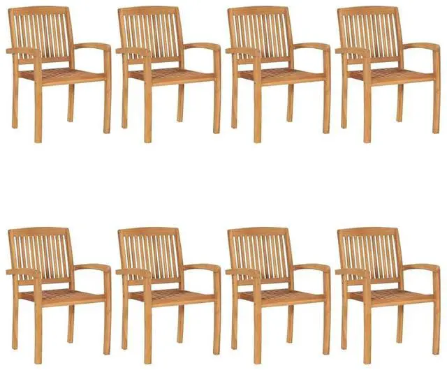 Alt view image 7 of 7 - vidaXL 8x Solid Teak Wood Stacking Patio Chairs with Cushions Garden Chairs