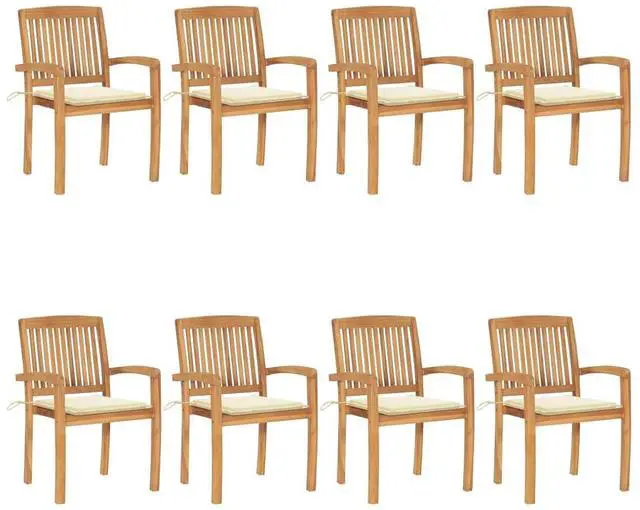 Alt view image 6 of 7 - vidaXL 8x Solid Teak Wood Stacking Patio Chairs with Cushions Garden Chairs