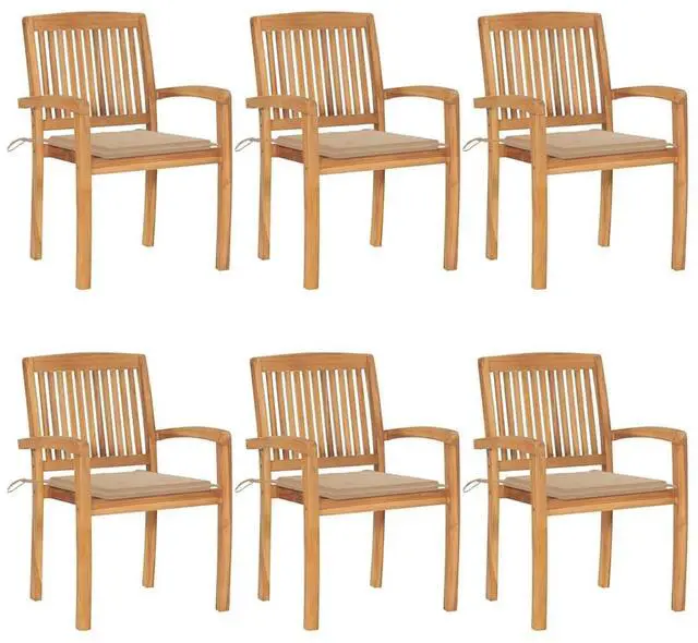 Main image of vidaXL 6x Solid Teak Wood Stacking Patio Chairs with Cushions Garden Chairs