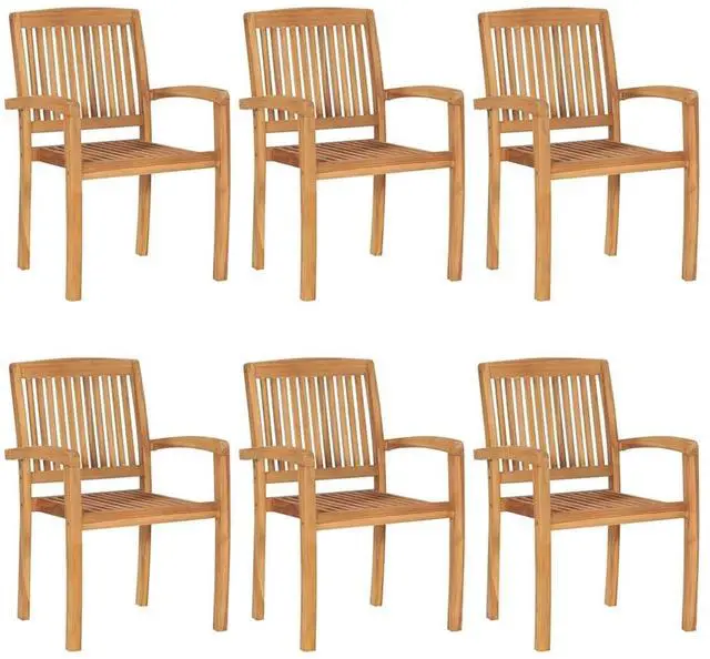 Alt view image 2 of 7 - vidaXL 6x Solid Teak Wood Stacking Patio Chairs with Cushions Garden Chairs