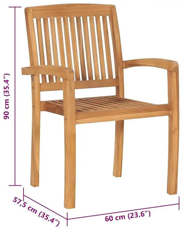 Alt view image 4 of 7 - vidaXL 6x Solid Teak Wood Stacking Patio Chairs with Cushions Garden Chairs