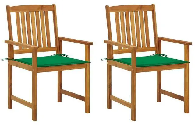 Alt view image 6 of 7 - vidaXL 2x Solid Acacia Wood Patio Chairs with Cushions Garden Lounge Seating