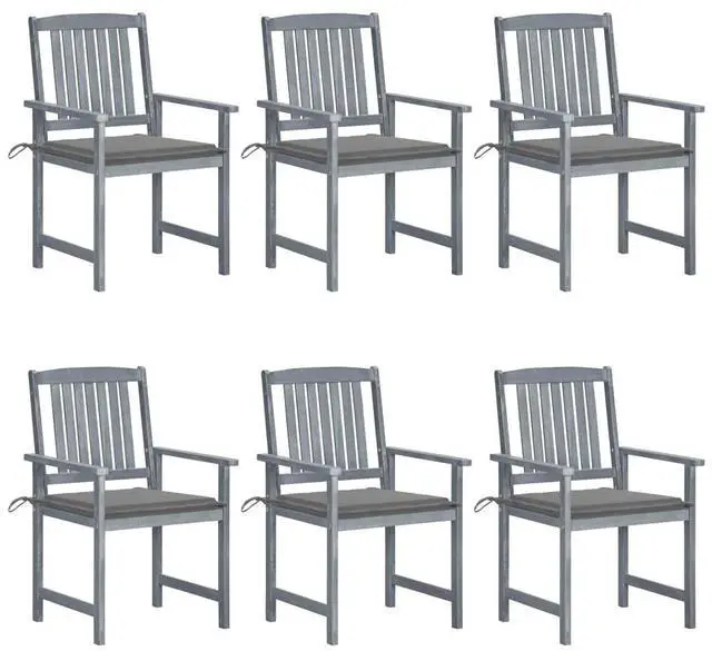 Main image of vidaXL Patio Chairs 6 Pcs Outdoor Chair with Cushions Solid Wood Acacia Gray