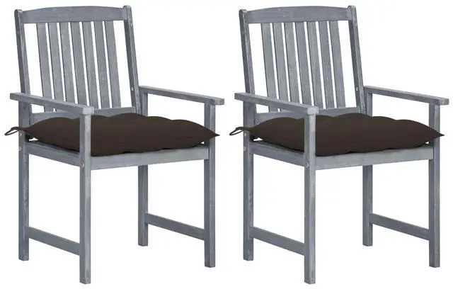 Main image of vidaXL Patio Chairs 2 Pcs Outdoor Chair with Cushions Gray Solid Acacia Wood