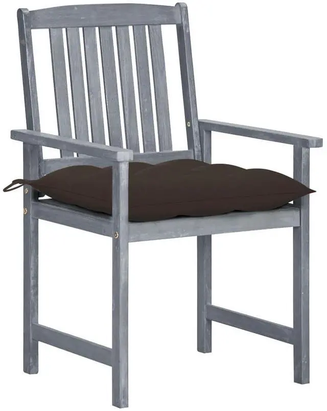 Alt view image 2 of 7 - vidaXL Patio Chairs 2 Pcs Outdoor Chair with Cushions Gray Solid Acacia Wood