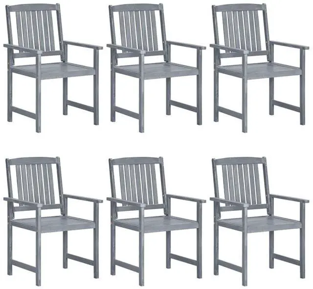 Alt view image 3 of 7 - vidaXL Patio Chairs 6 Pcs Outdoor Chair with Cushions Solid Acacia Wood Gray