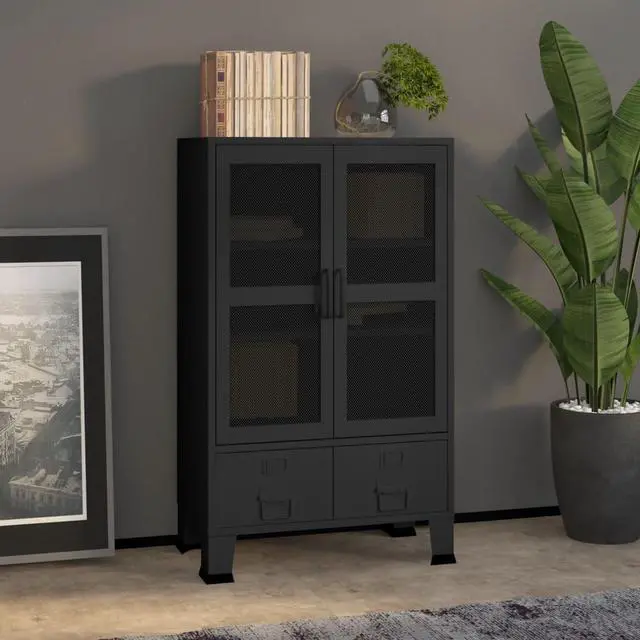 Alt view image 6 of 12 - vidaXL Industrial Storage Chest Black 27.6"x15.7"x45.3" Metal