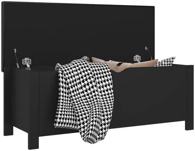 Alt view image 11 of 15 - vidaXL Storage Box with Cushion Black 41.3"x15.7"x17.7" Engineered Wood