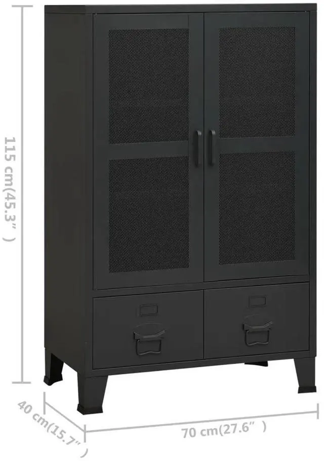 Alt view image 9 of 12 - vidaXL Industrial Storage Chest Black 27.6"x15.7"x45.3" Metal