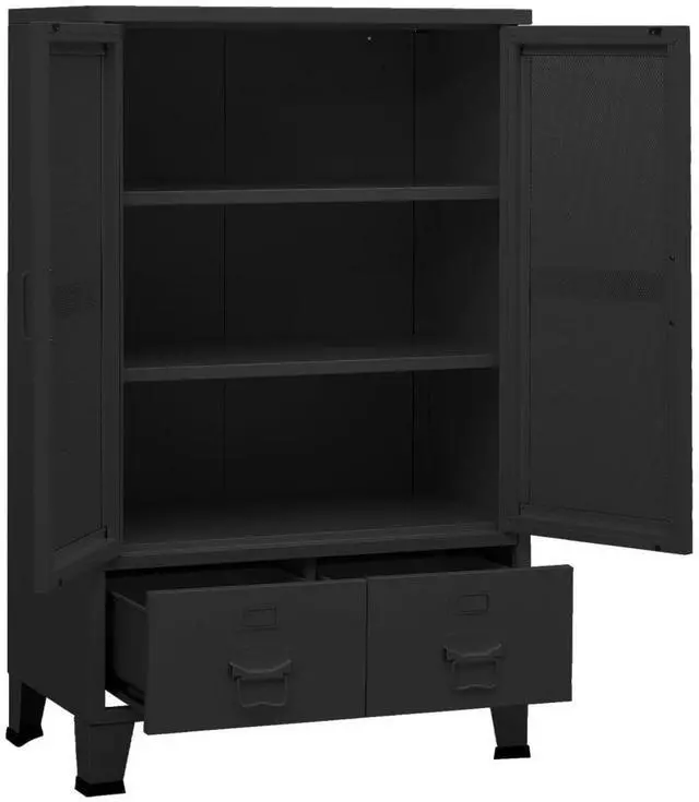 Alt view image 11 of 12 - vidaXL Industrial Storage Chest Black 27.6"x15.7"x45.3" Metal