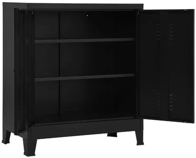 Alt view image 6 of 17 - vidaXL File Cabinet Sideboard Storage Chest Cabinet with Doors Black Steel
