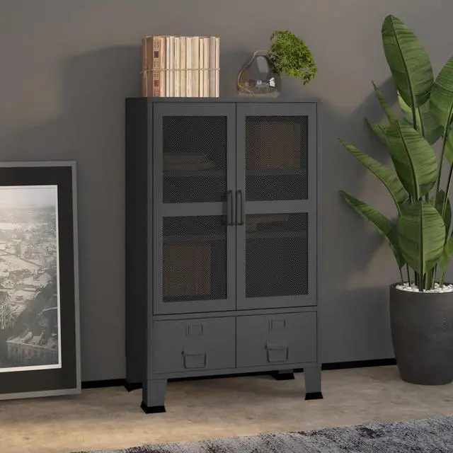Alt view image 5 of 11 - vidaXL Industrial Storage Cabinet Anthracite 27.6"x15.7"x45.3" Metal