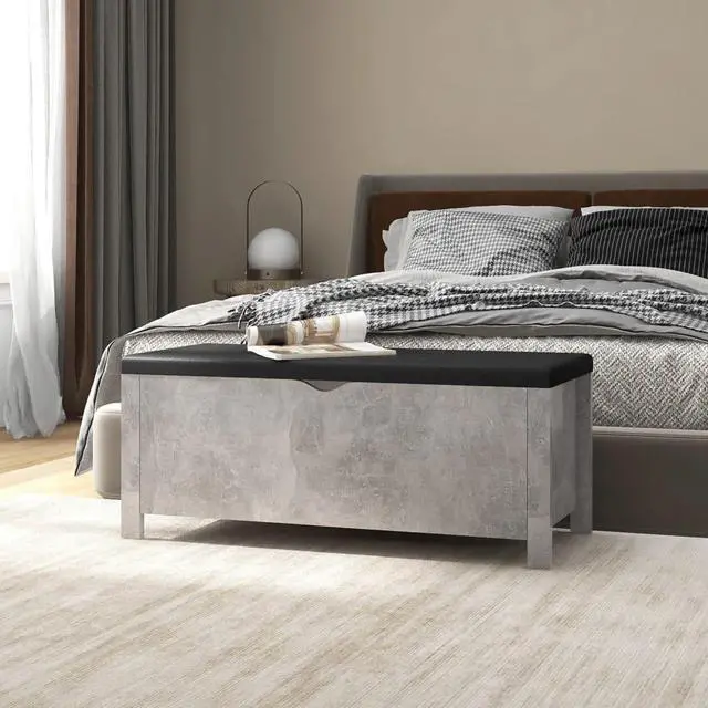 Alt view image 9 of 19 - vidaXL Storage Box with Cushion Concrete Gray 41.3"x15.7"x17.7" Engineered Wood