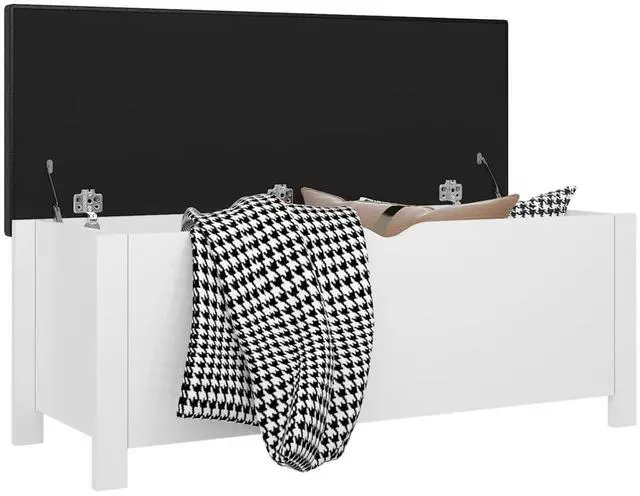 Alt view image 13 of 17 - vidaXL Storage Box with Cushion High Gloss White 41.3"x15.7"x17.7" Engineered Wood