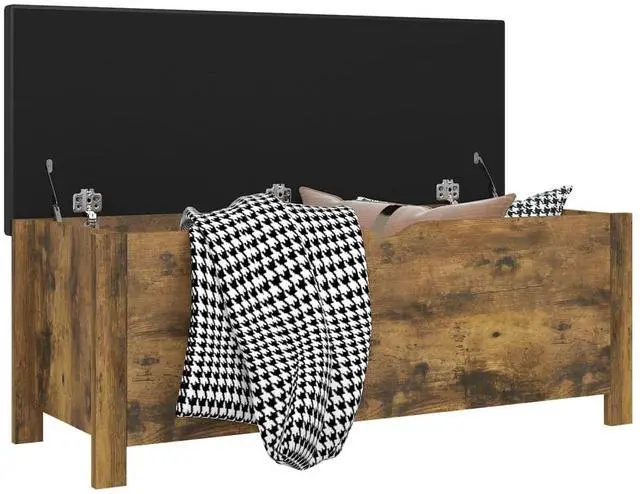 Alt view image 11 of 15 - vidaXL Storage Box with Cushion Smoked Oak 41.3"x15.7"x17.7" Engineered Wood