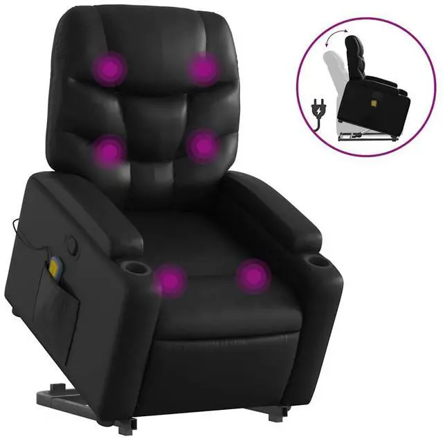 Alt view image 2 of 7 - vidaXL Stand up Massage Recliner Chair Power Lift Armchair Black Faux Leather