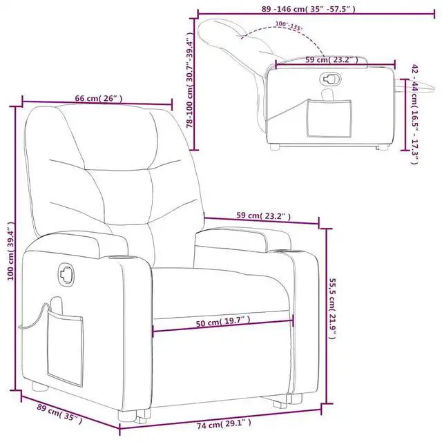 Alt view image 4 of 7 - vidaXL Stand up Massage Recliner Chair Power Lift Armchair Black Faux Leather