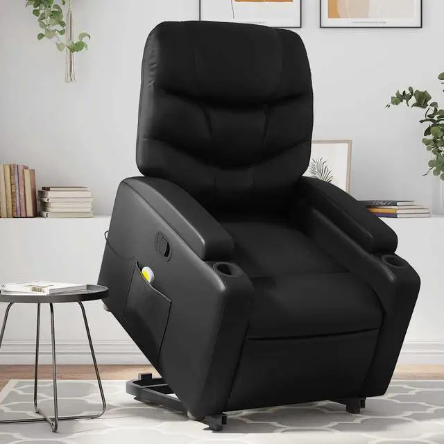 Main image of vidaXL Stand up Massage Recliner Chair Power Lift Armchair Black Faux Leather
