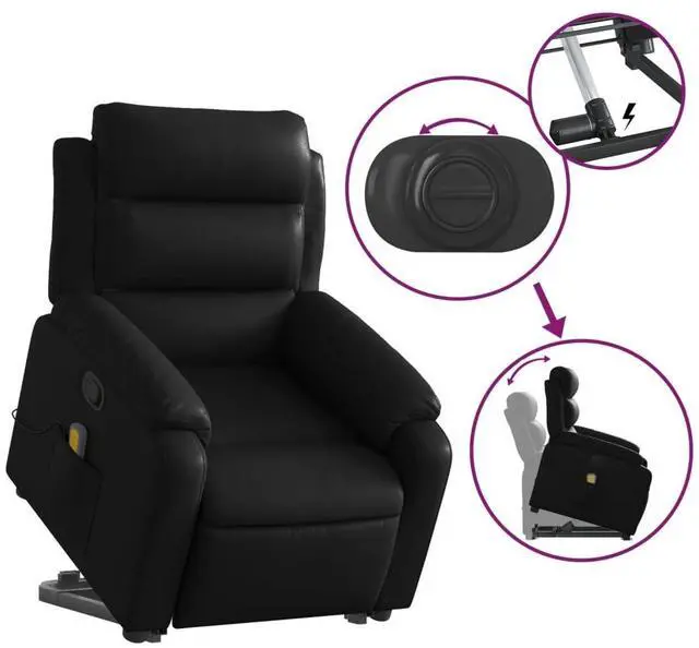 Alt view image 7 of 7 - vidaXL Stand up Massage Recliner Chair Power Lift Armchair Black Faux Leather