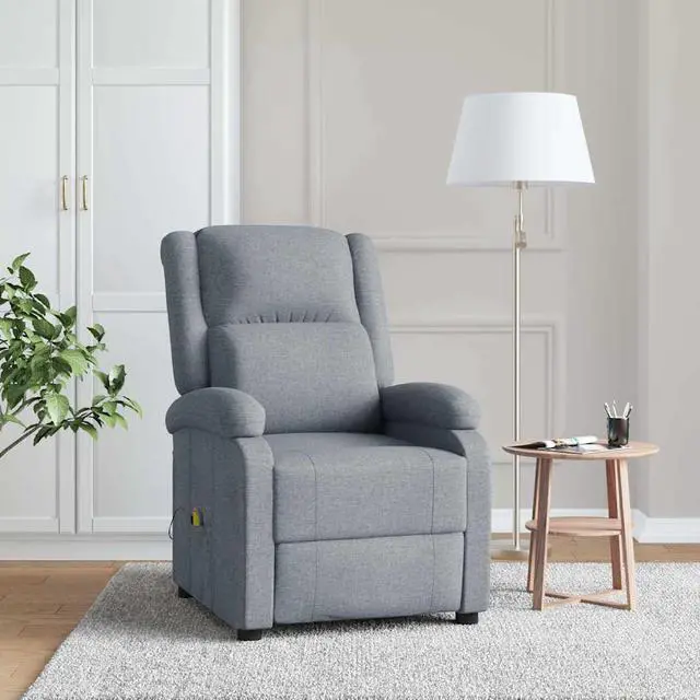 Alt view image 7 of 13 - vidaXL Massage Recliner Light Gray Fabric Reclining Electric Chair Furniture