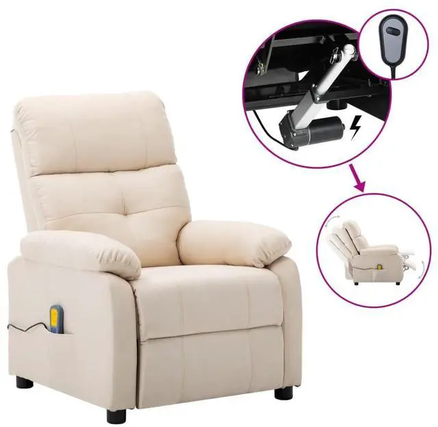 Alt view image 7 of 7 - vidaXL Massage Recliner Chair Electric Reclining Chair for Elderly Cream Fabric