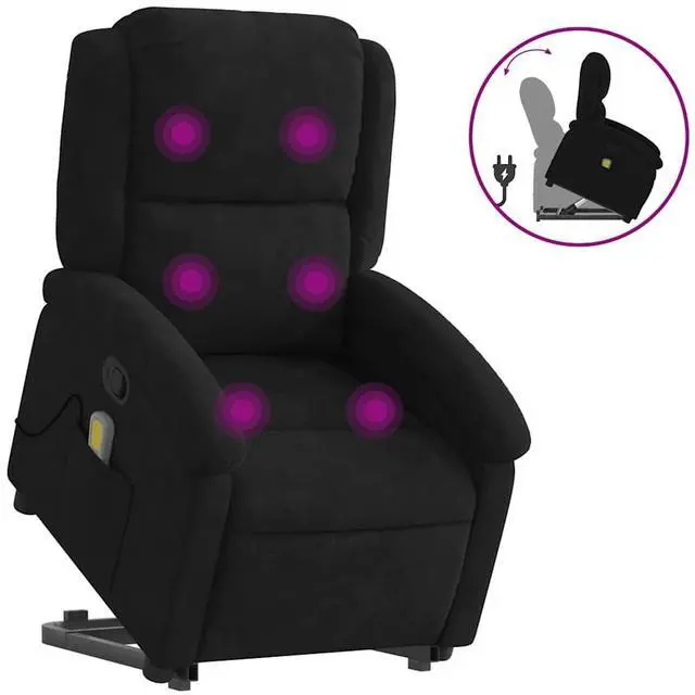 Alt view image 2 of 7 - vidaXL Stand up Massage Recliner Chair Power Lift Wingback Armchair Black Velvet