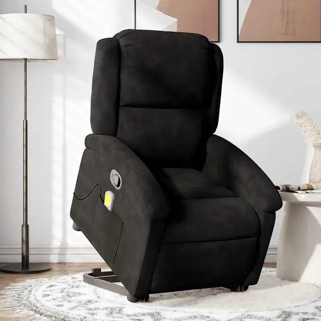 Main image of vidaXL Stand up Massage Recliner Chair Power Lift Wingback Armchair Black Velvet