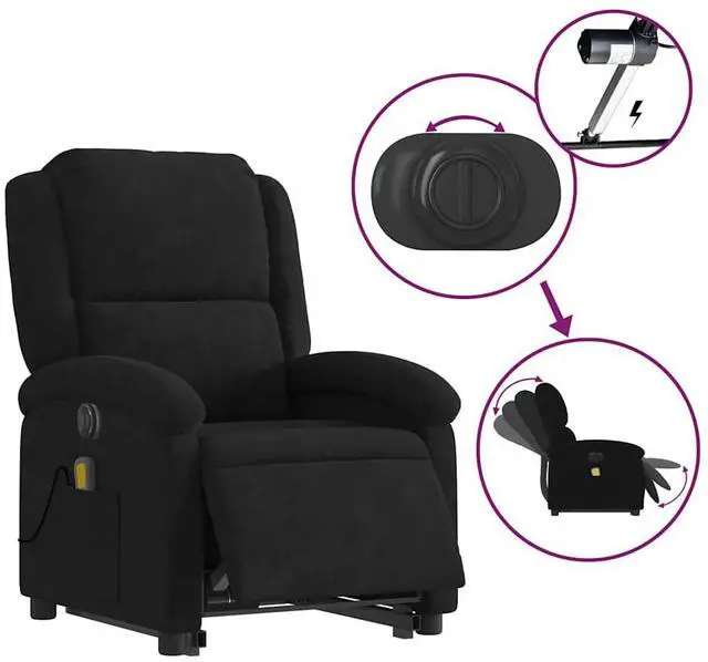 Alt view image 6 of 7 - vidaXL Electric Stand up Massage Recliner Chair Power Lift Armchair Black Velvet