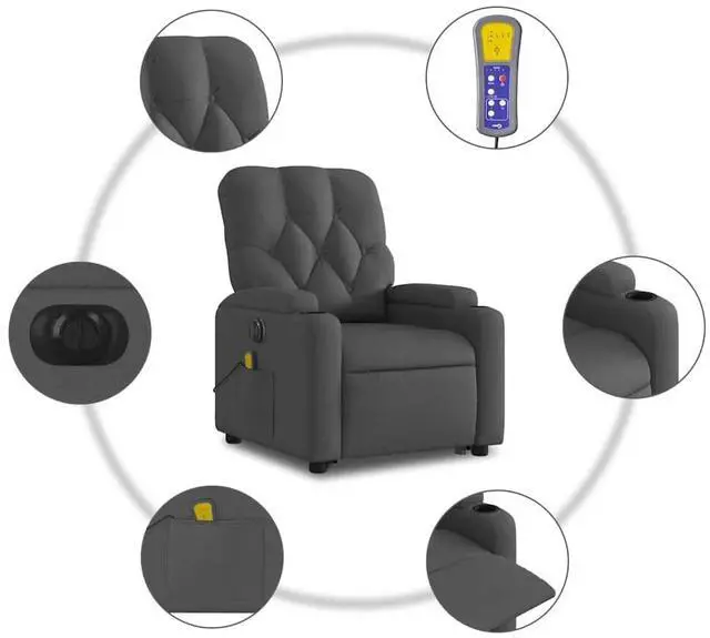 Alt view image 7 of 7 - vidaXL Electric Stand up Massage Recliner Chair Armchair Dark Gray Fabric