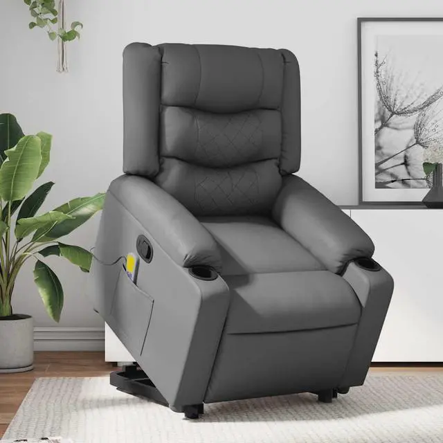 Main image of vidaXL Stand up Massage Recliner Chair Power Lift Armchair Gray Faux Leather