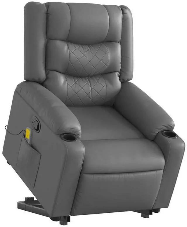 Alt view image 3 of 7 - vidaXL Stand up Massage Recliner Chair Power Lift Armchair Gray Faux Leather