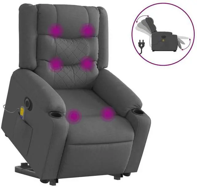 Alt view image 2 of 7 - vidaXL Electric Stand up Massage Recliner Chair Armchair Dark Gray Fabric